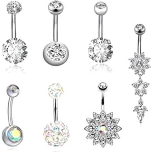 7 pcs/set Surgical Steel Piercings 14G Navel Piercings Belly Button Piercing Dangle Earrings Belly Bar Sexy Body Jewelry