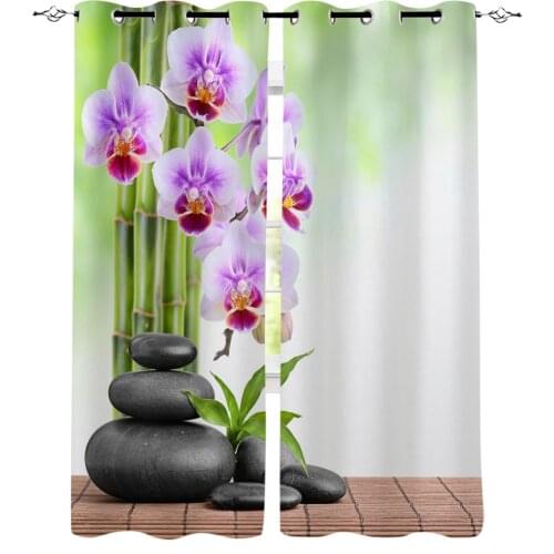 Bamboo Orchid Zen Window Blinds Living Room Bathroom Bedroom Decor Print Curtain Panels With Grommets Curtains Kids Room