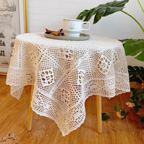 Beige Handmade Cotton Crochet TablecLoth with Tassels 100% Cotton Macrame Kitchen Cafe Festival Event Table Decoration
