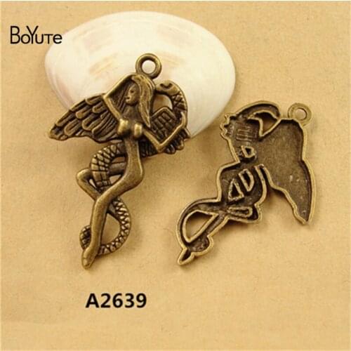 BoYuTe (60 Pieces/Lot) 40*26MM Antique Bronze Plated Zinc Alloy Angel Snake Charms Pendant Diy Jewelry Accessories Handmade