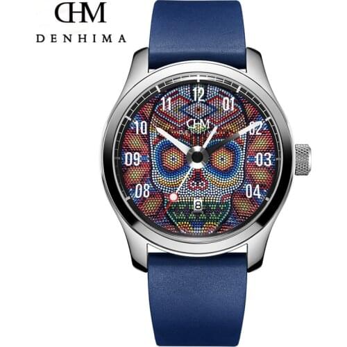 DENHIMA Skull Series Men Watch Steampunk Automatic Mechanical Watch Rubber Strap Sapphire Glass Waterproof Watches