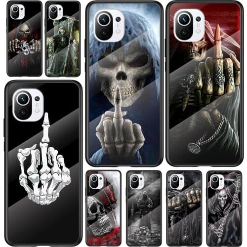 Tempered Glass Cover Grim Reaper Skull Skeleton For Xiaomi Mi 11 11i 10T CC9E CC9 9T Note 10 Ultra Pro Lite 5G Phone Case