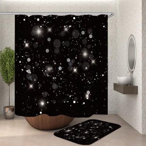 Black Shower Curtain Waterpfoof Fabric Shining Star Black And White Bathroom Curtain Night Sky Cortinas De Bano De Tela Home Art