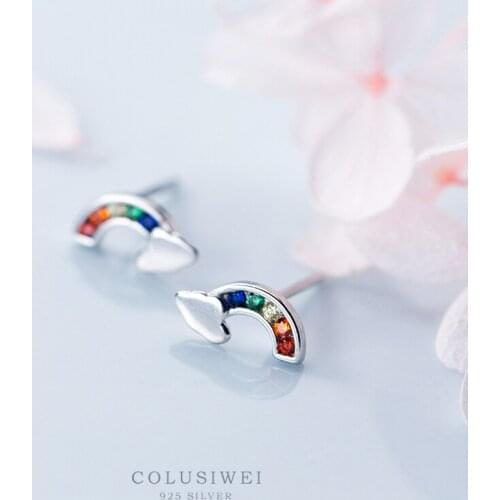 Colusiwei Colorful Rainbow Stud Earrings Authentic 925 Sterling Silver Cute Cloud Ear Studs Jewelry for Women Girls Fine Jewelry