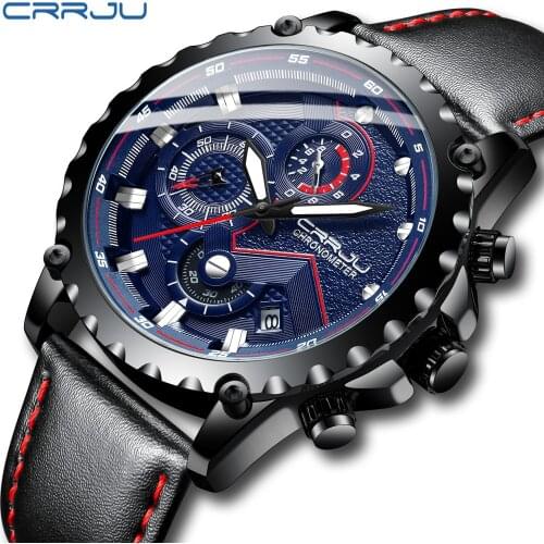 New Fashion Sports Quartz Men Watches CRRJU Relogio Masculino Clock Mens Top Brand Luxury Military Leather Waterproof Watch men