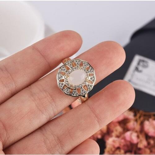 Luxury Micro Pave Crystal Inlaid Natural Hetian White Jade Ring For Charm Women Wedding Opening Adjustable Ring Jewelry Gifts