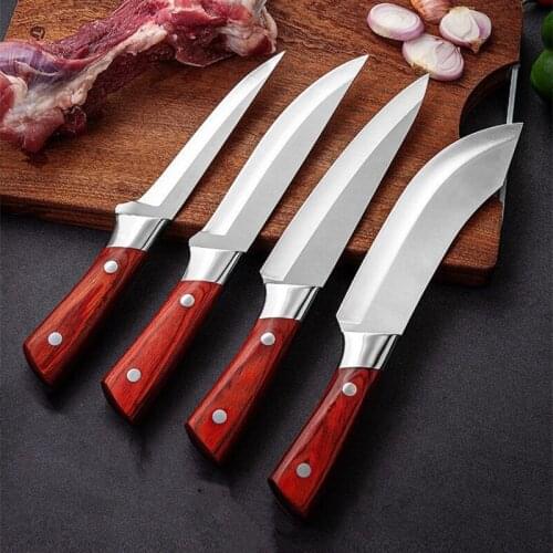 Forged Boning Knife Killing Pig Knife Super Sharp Butchering Cattle Killing Sheep Stainless Steel Sharp Knife Color Wood Handle