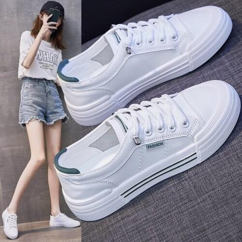 Autumn Fashion White Leather Women Chunky Sneakers Lace Up Flat Feminino Zapatos De Mujer Platform Women Casual Vulcanized Shoes