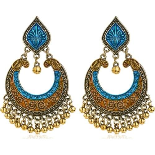 MISANANRYNE Ethnic Bohemian Earrings Vintage Statement Dangle Tassel Earrings Women Carved Bell Charm Beads Jewelry Wholesale