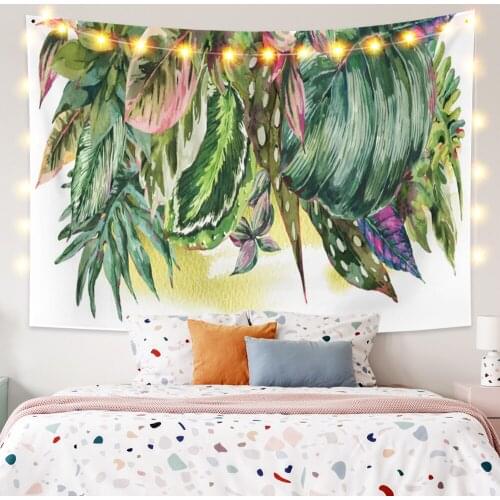 Mix Color Rain Forest Leaves Tapestry Vintage Exotic Summer Plant Nature Frame for Bedroom Photography Wall Decor