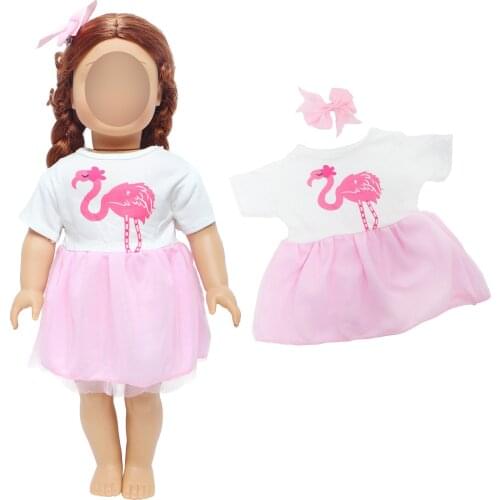 Fashion Pink Doll Dress Wedding Party Gown With Headwear Princess Skirt Clothes for American 18 Inch Baby Girl Accessoriess Toys
