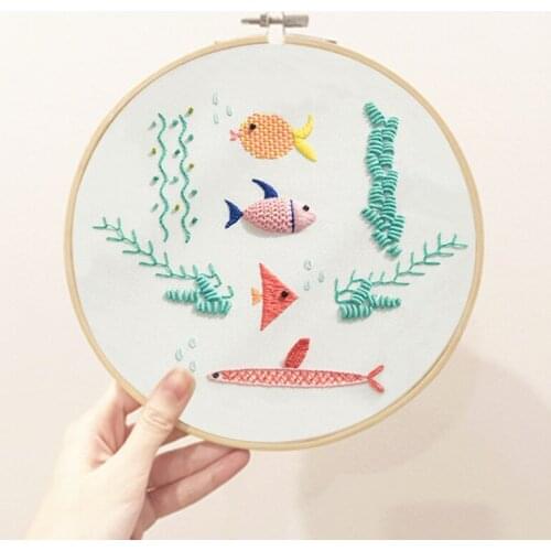 Cartoon Fish Patterns Embroidery Kits DIY Embroidery Materials Package 3D Cross Stitch Sewing Supplies bastidor para bordar
