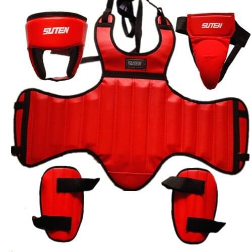 Four-piece set Boxing Shinguards protective gear jockstrap chest protector headguard legguard Sanda Safety protector