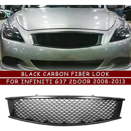 For Infiniti G G37 Nissan 2 Door 2008-2013 Front Grille Honeycomb Style Carbon Fiber Look Replacement Bumper Hood Mesh Kit Grill