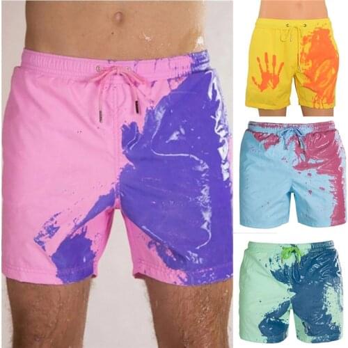 Color-changing Beach Shorts Men Quick Dry Swimwear Beach Pants Warm Color Discoloration Shorts Swimming Surfing Board Shorts