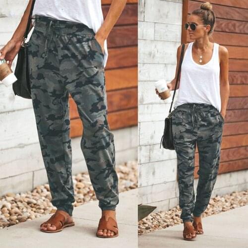 Casual Camouflage Long Pant Women Pocket Bandage Full Length Trousers Female Sporty Workout Loose Running Pants With Pockets