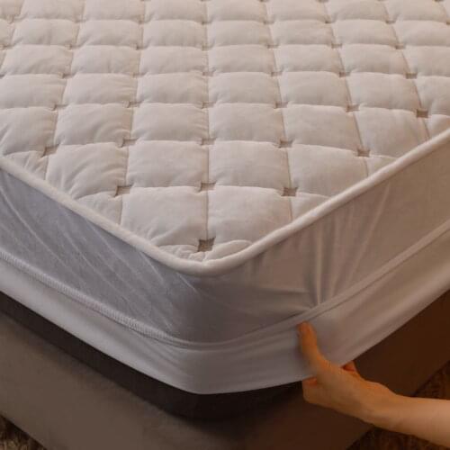 Thicken Quilted Coral Fleece Mattress Cover Solid Color Embroidery Mattress Cover Velvet Bed Pad Cover Not Including Pillowcase