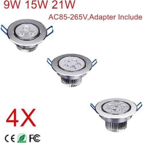 4pcs/lot best price 9W 15W 21W high power Recessed Led Downlight AC85V- 260V with LED Driver Warm White/Cold White Panel light