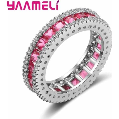 Top Quality Classic Pop Pink Crystal Stone Ring Engagement Wedding Jewelry 925 Sterling Silver For Thanksgiving Gift