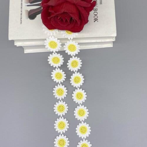 2Y Yellow Daisy Lace Fabric Ribbon Wedding Decoration For Home Sewing Trim Skirt Curtain Festival Dress Accessories 3.5cm Wide