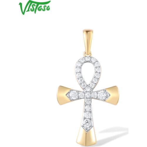 VISTOSO Pure 14K 585 Yellow Gold Pendant For Women Sparkling Diamond Cross Pendant Classic Trendy Gifts Party Fine Jewelry