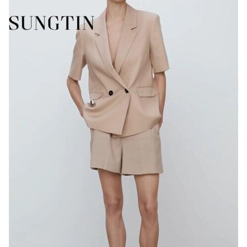 Sungtin Blazer Short Shorts Two Piece Set Women Office Lady Summer Blazer Suits Work Short 2 Piece Black Blazer Pants Female New