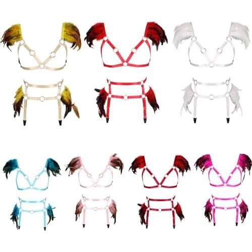 Feather Body Stocking Belt Goth Club Wear Sword Belt Sexy Womens Underwear Garter Suspenders Erotic Lingerie Harness Fashion