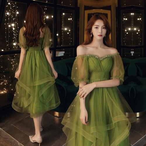 Green Prom Gown for Women Can Usually Wear 2021 New Temperament Girlfriends Bridesmaid Banquet Evening Dress A333