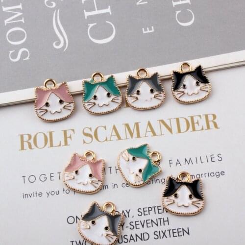 15mm KC Gold Adorable Cat Head Charms Korean Earrings Enamel Pendant DIY Accessories For Handmade Jewelry Necklace 100pcs