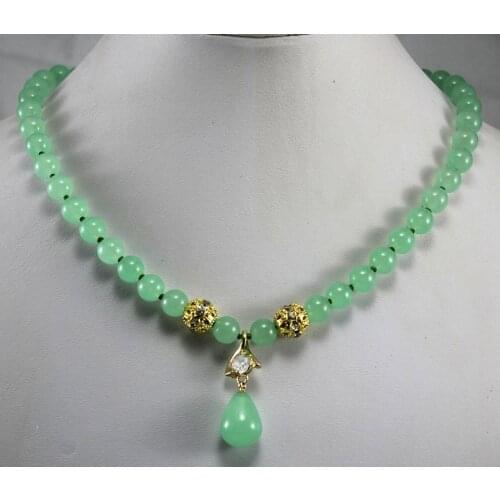 2 styles!wholesale/retail 8mm light green jade necklace crystal plated jade pendant