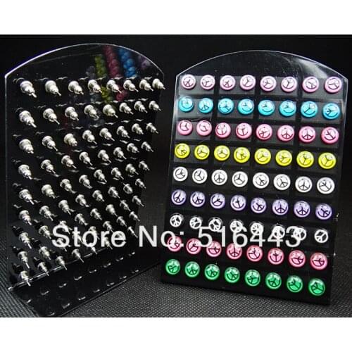 216pcs Mix Color Lucite Enamel Peace Symbol Stainless steel Women Mens Stud Earrings Wholesale Fashion Jewelry A-214
