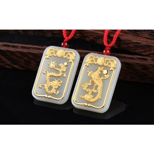 24K gold pendant jade pendant and Tian Yu Long Feng Pei couple