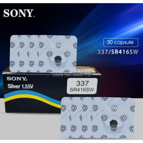 30pcs/lot Sony 100% Original 337 SR416SW 1.55V Silver Oxide Watch Battery Single grain packing Button Coin Cell MADE IN JAPAN