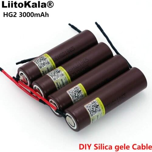 4PCS/lot Liitokala new HG2 18650 3000mAh battery 18650HG2 3.6V discharge 20A, dedicated batteries+DIY Silica gel Cable