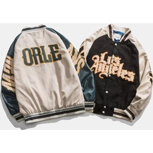 Embroidery Baseball Jacket Men Harajuku Casual Patchwork Streetwear Spring Embroidery Vintage Coat Unisex College Style Outwear