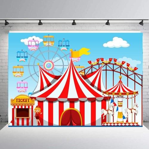 BIEPOTO Carnival Circus Backdrops Red Tent Carousel Photo Background Kids Children Birthday Party Baby Shower Cake Table Banner