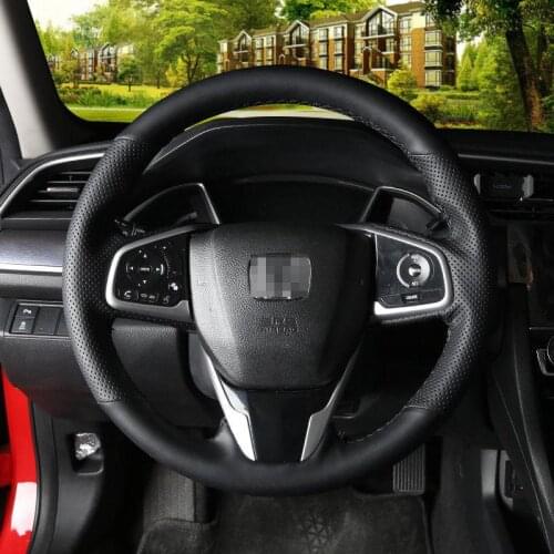 Black Leather Car Hand-stitched Steering Wheel Cover For Honda Civic 10th 2018