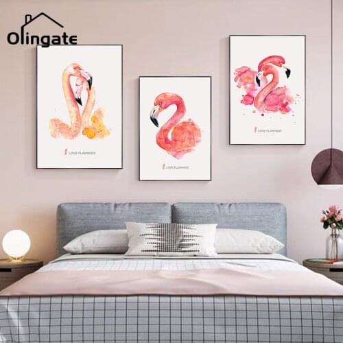 Yellow and Pink Flamingos and Prints Canvas Paintings Cartoon Animal Wall Art Picture for Living Room Childrens Room Decor