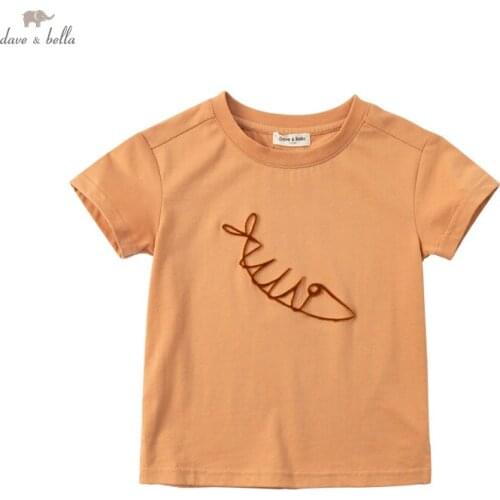 DKY17677 dave bella summer 5Y-13Y kids boys fashion cartoon letter patchwork T-shirt children boy high quality fashion tees