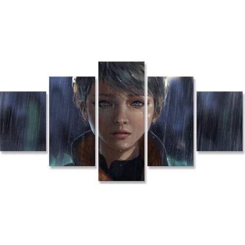 Game Girl Detroit Become Human Wall Art Painting 5 Panels Posters and Prints Modular Paintings on The Wall