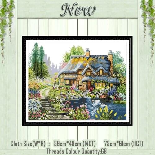 Villa in the forest scenery diy painting counted printed on the canvas DMC 11CT 14CT kit Cross Stitch embroidery needlework Sets