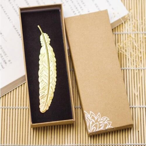 Chinese Wind Metal Brass Creative Feathers Bookmarks Retro Classic Boxed Ancient Book Mark Birthday Christmas Gift LX5010