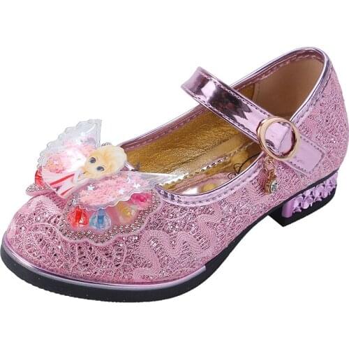 Disney girls leather shoes spring new style western frozen princess single casual shoes fashion childrens performance shoes