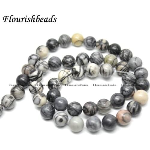 4mm~14mm Natural Black Veins Silk Stone Round Loose Beads Jewelry making materials