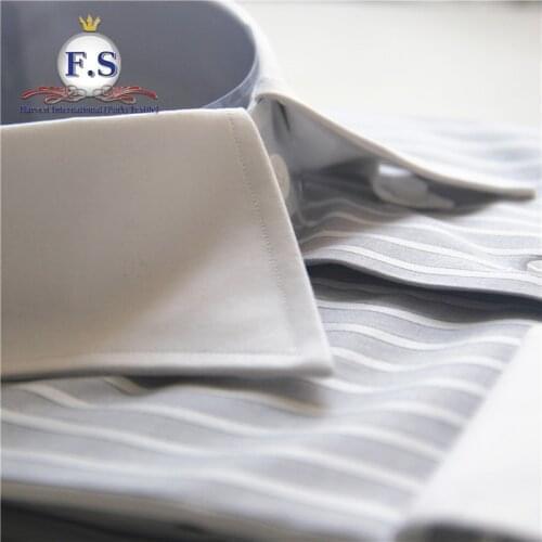 Made to measure 120s stripes hidden button down collar men dress shirt with long sleeve with white collar and cuff