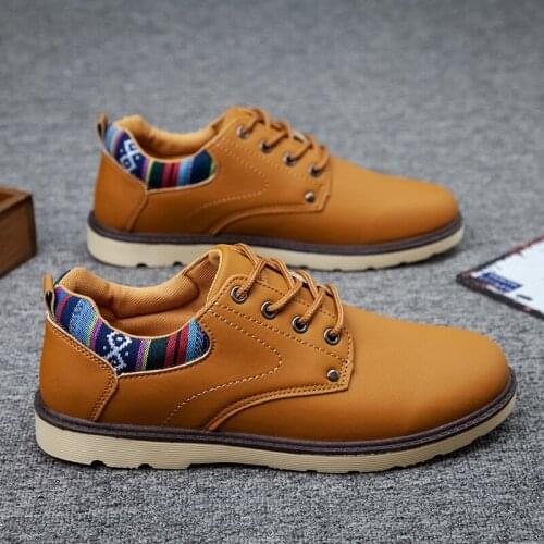 Men Leather Casual Shoes Flat Fashion Business Lace Up Autumn Spring Low Top Male Non-Slip Breathable Comfortable