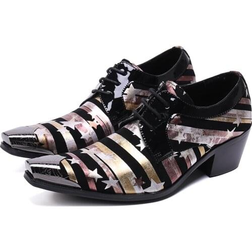 Large Size Leather Shoes for Men Metal Pointed Toe High Heel Mens Party Oxfords Shoes Casual Business Men Blazer Shoes