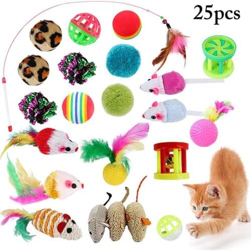 25PCS/1Set Cat Toy Set Interactive Assorted Cat Training Toy Cat Mice Toy Ball Toy Cat Training toys Cat Funny Toy Pet Supplies