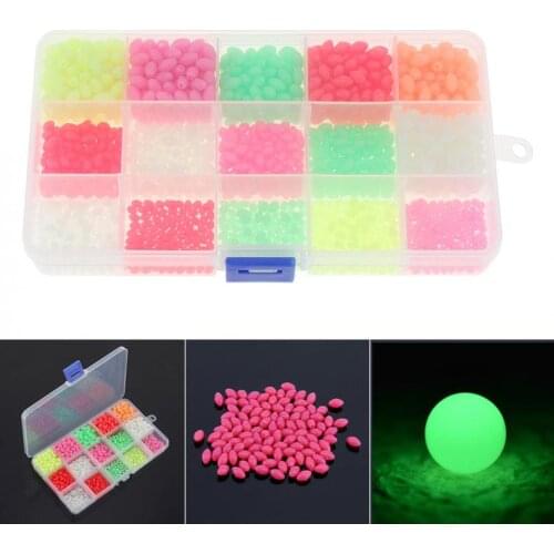 Oval Hard Luminous 1500pcs Colorful Fishing Beads 3 x 4mm 4 x 6mm 5 x 8mm 3 Sizes Mixed Sea Fishing Lure Floating Float with Box