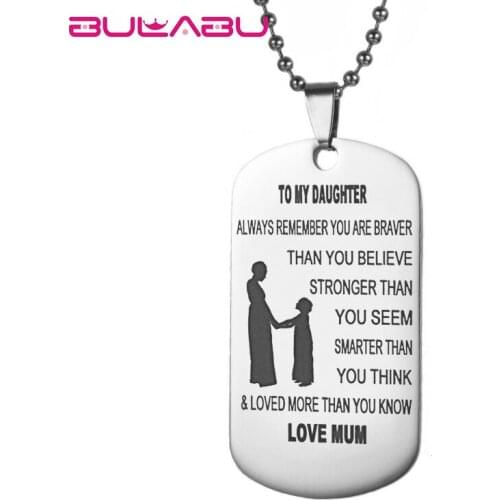 Fashion Handmade Silver Color Letters Carved Charms Necklace To My Daughter Customized Family Pendant Necklaces Jewelry Gifts